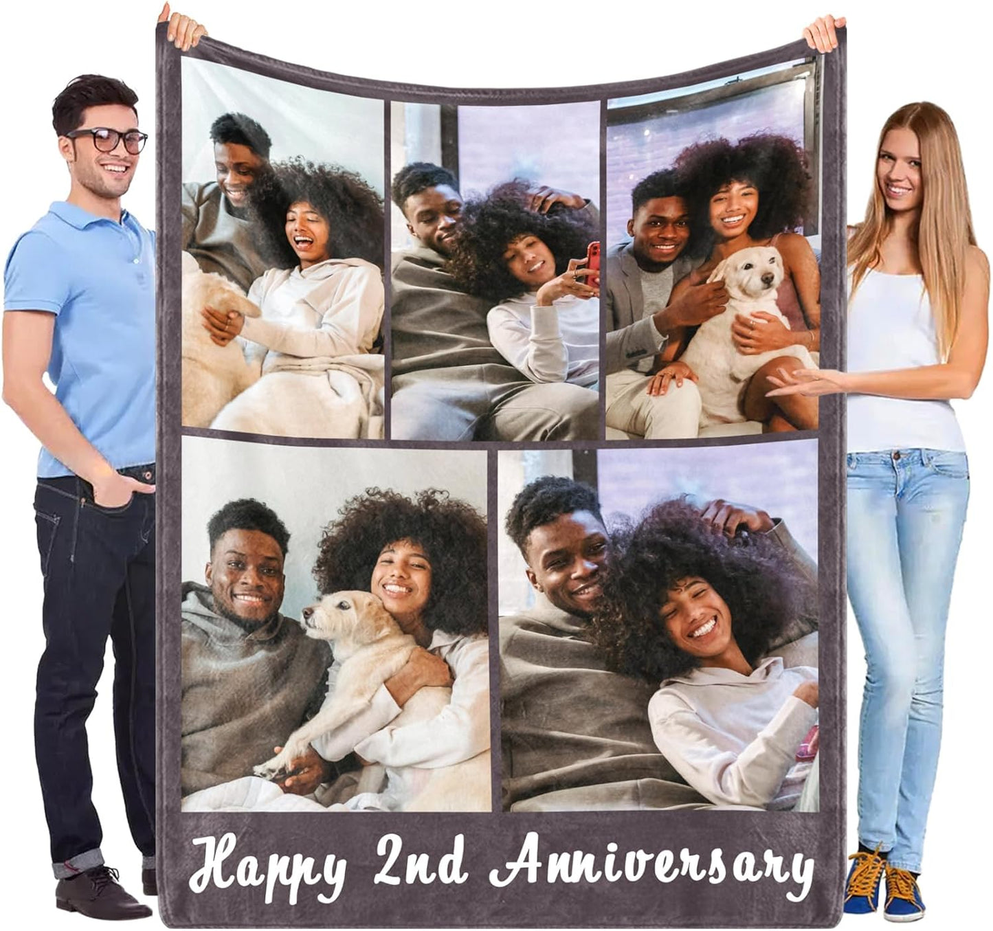 MeMoShe Custom Blanket with Picture Personalized Photo Blanket Wedding Gifts for Couples Husband Wife Customized Blanket I Love You for Girlfriend Boyfriend-5 Photos