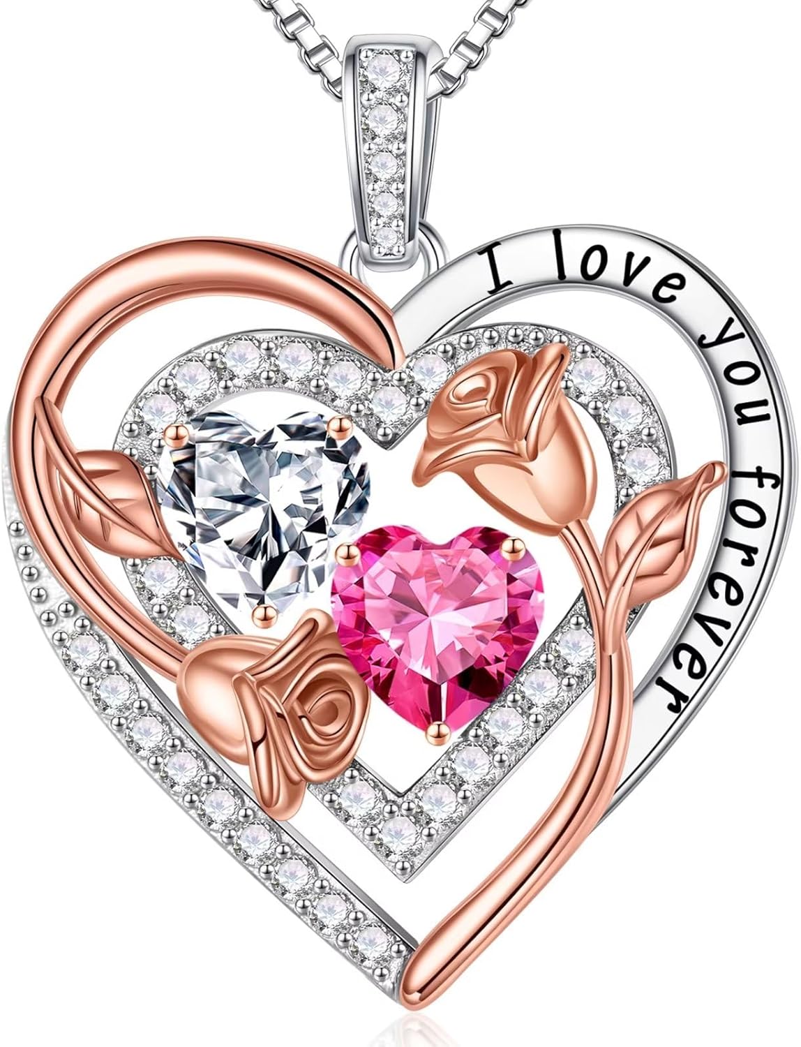 Iefil Birthstone Necklace for Women - Sterling Silver Birthstone Necklace Anniversary Birthday Gifts for Her Wife Mom Daughter