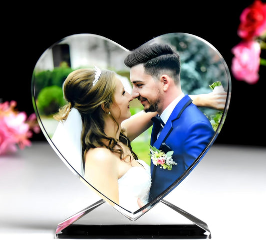 Crystal Custom Color Picture - Personalized Heart Shape Crystal Photo Frames, Birthday, Anniversaries, Wedding Gifts, Gifts for Girlfriend, Mother, Couples, Husband, Wife, Women, Her, Parents