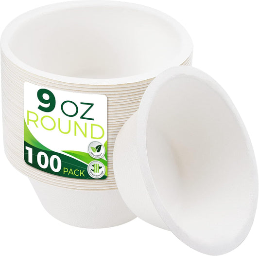 9oz Sample Paper Cups [100-Pack], Heavy Duty Disposable Cups Perfect for Dip Sauce and Snacks, 100% Compostable Sample Cups and Eco-Friendly Made from Bagasse