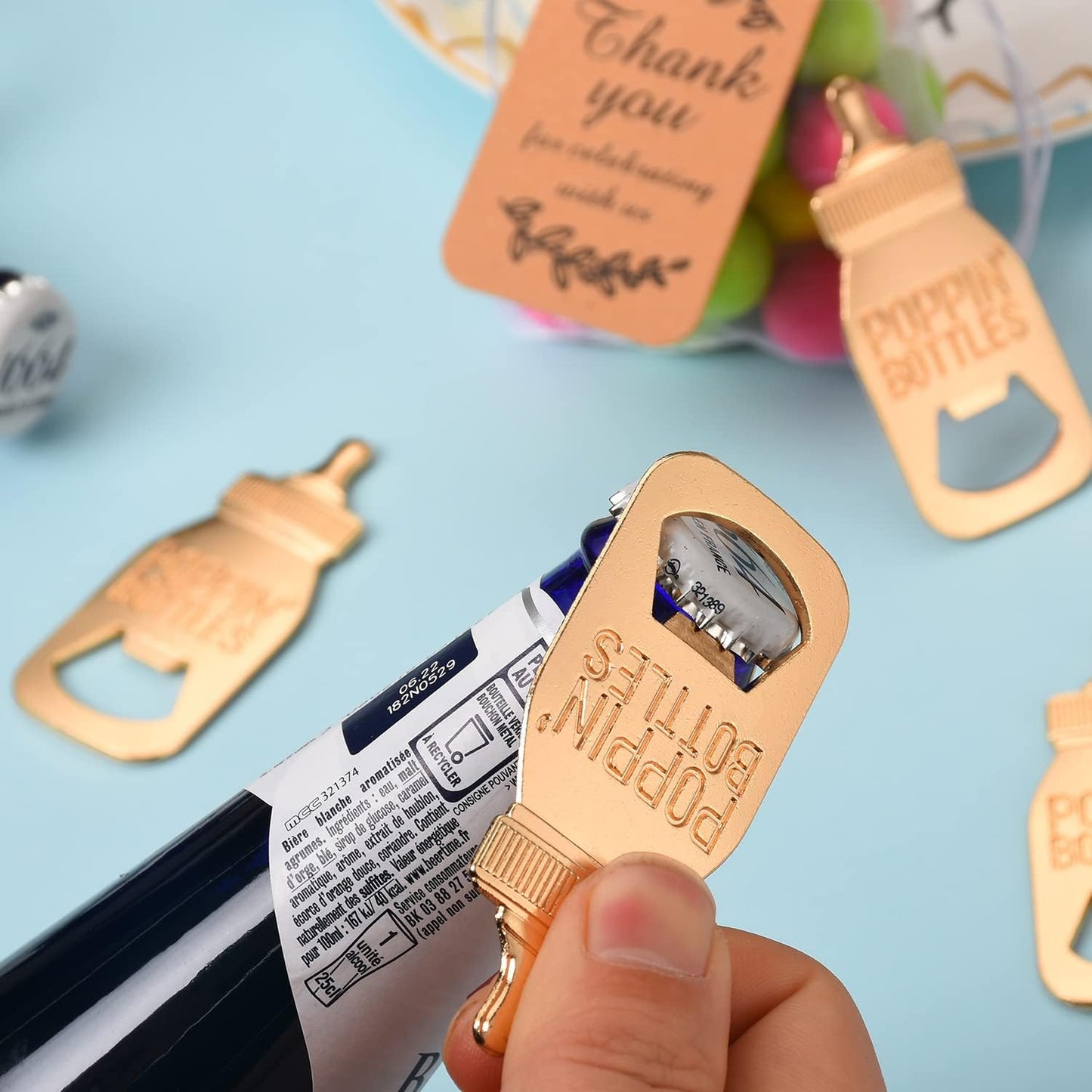 50 Pieces Baby Bottle Openers Cute Poppin Bottle Openers Baby Shower Party Return Gifts for Guests Wedding Party Souvenirs Kids Birthday Party Decorations