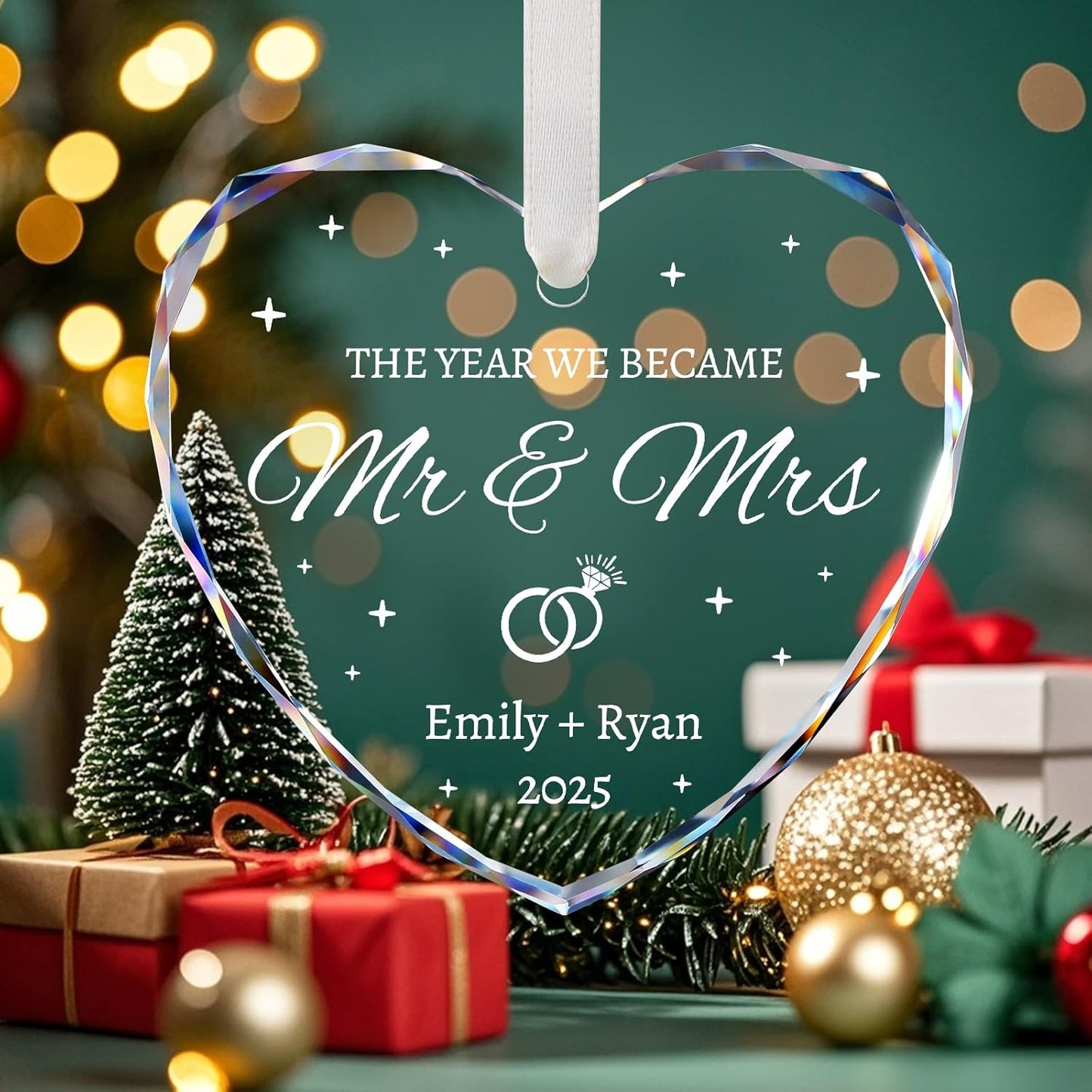 Wedding Gifts for Couples 2025 - Personalized Mr and Mrs Ornament - Bridal Shower Gifts, Wedding Gift for Bride, Newly Wed, Future Mr Mrs - Just Married Decorations Crystal Glass Ornaments