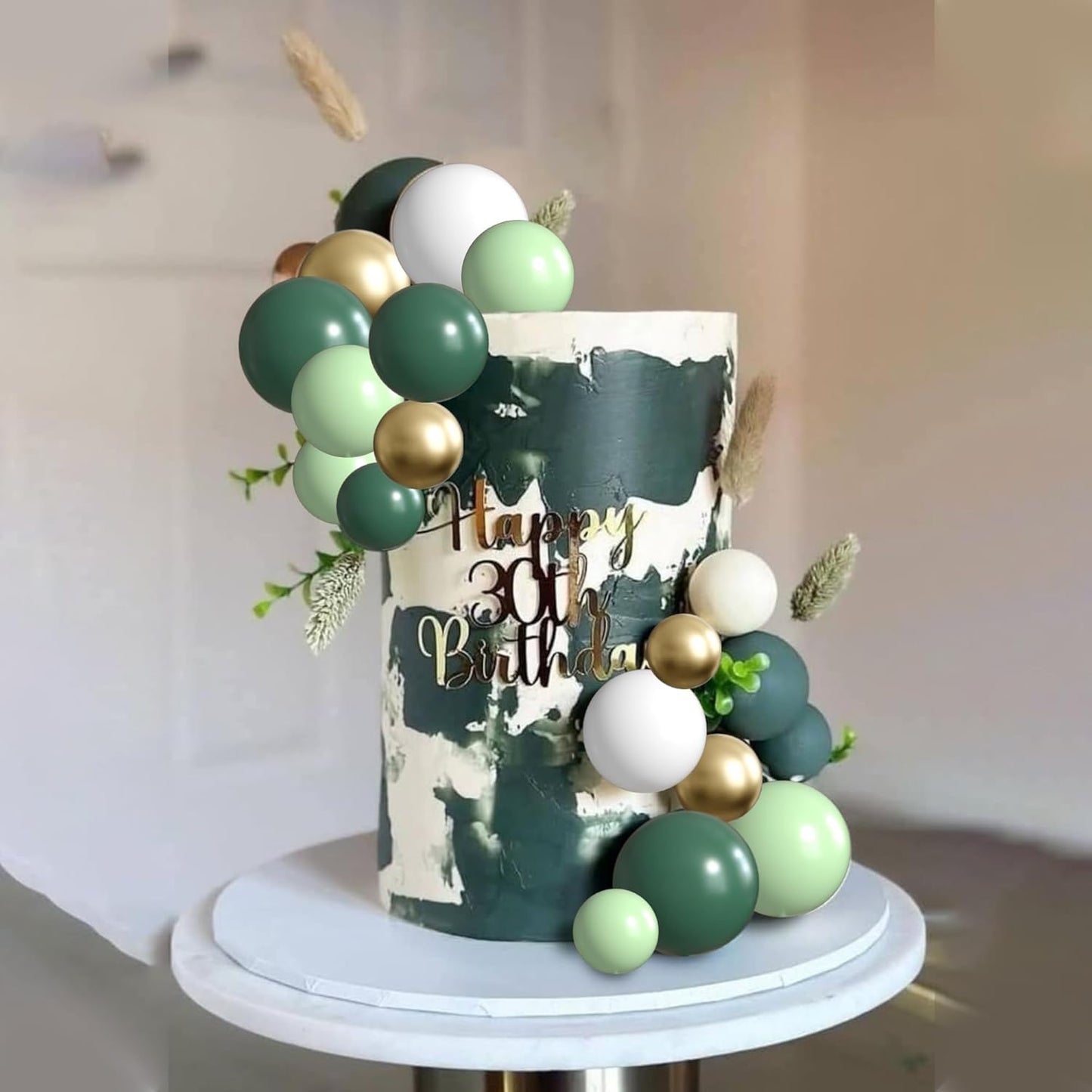 36 Pack Balls Cake Topper Decorations Foam Balloons Cake Decorations Sticks Mini Balloons Cake Toppers Balls Cake Picks for Baby Shower Wedding Anniversary Birthday Party Decorations Green White Gold