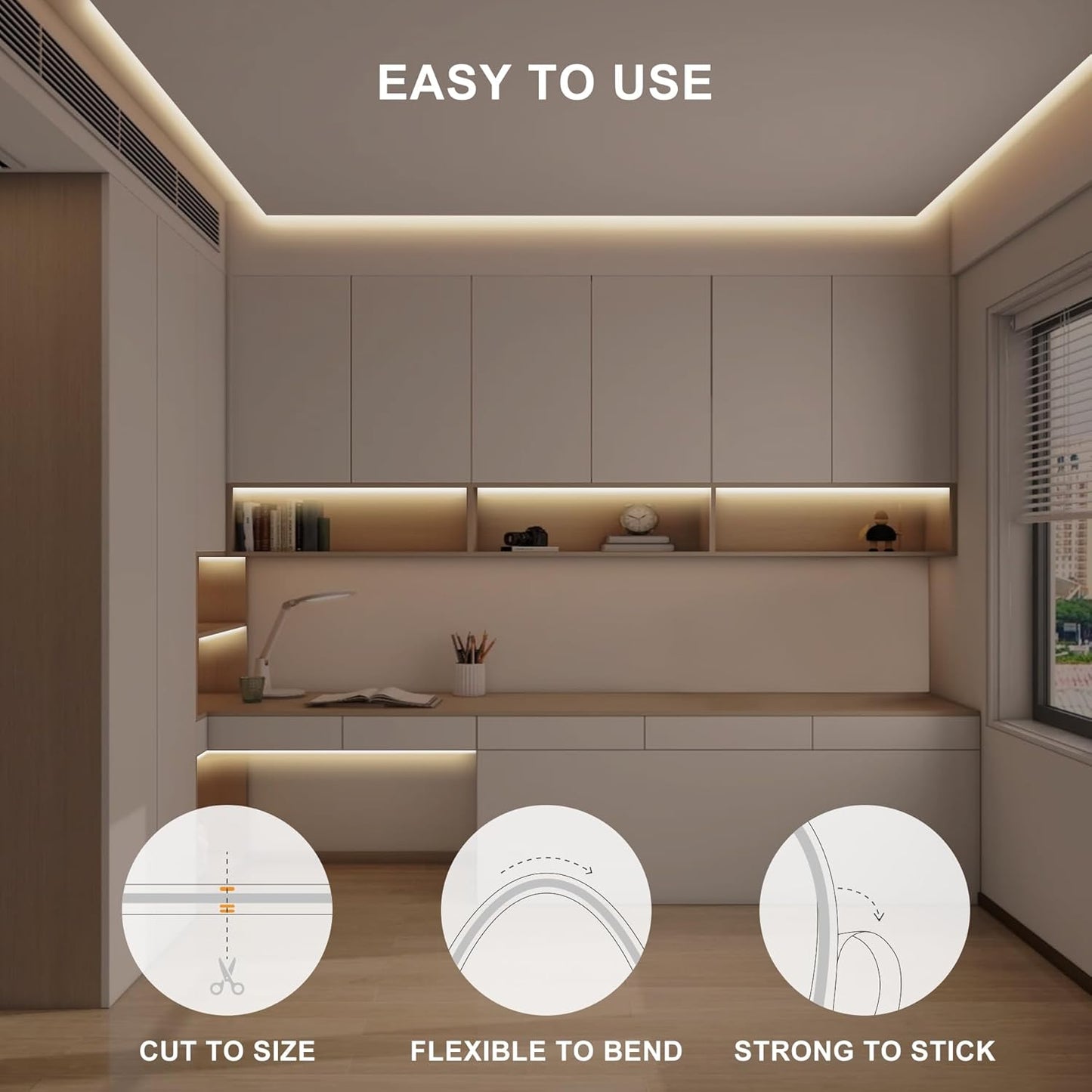 32.8ft COB Led Strip Light with Remote, 3000K Dimmable Bright Warm White Led COB Strip Light, White Continuous Led Strip Light for Mirror, Stair, Cabinet, Room