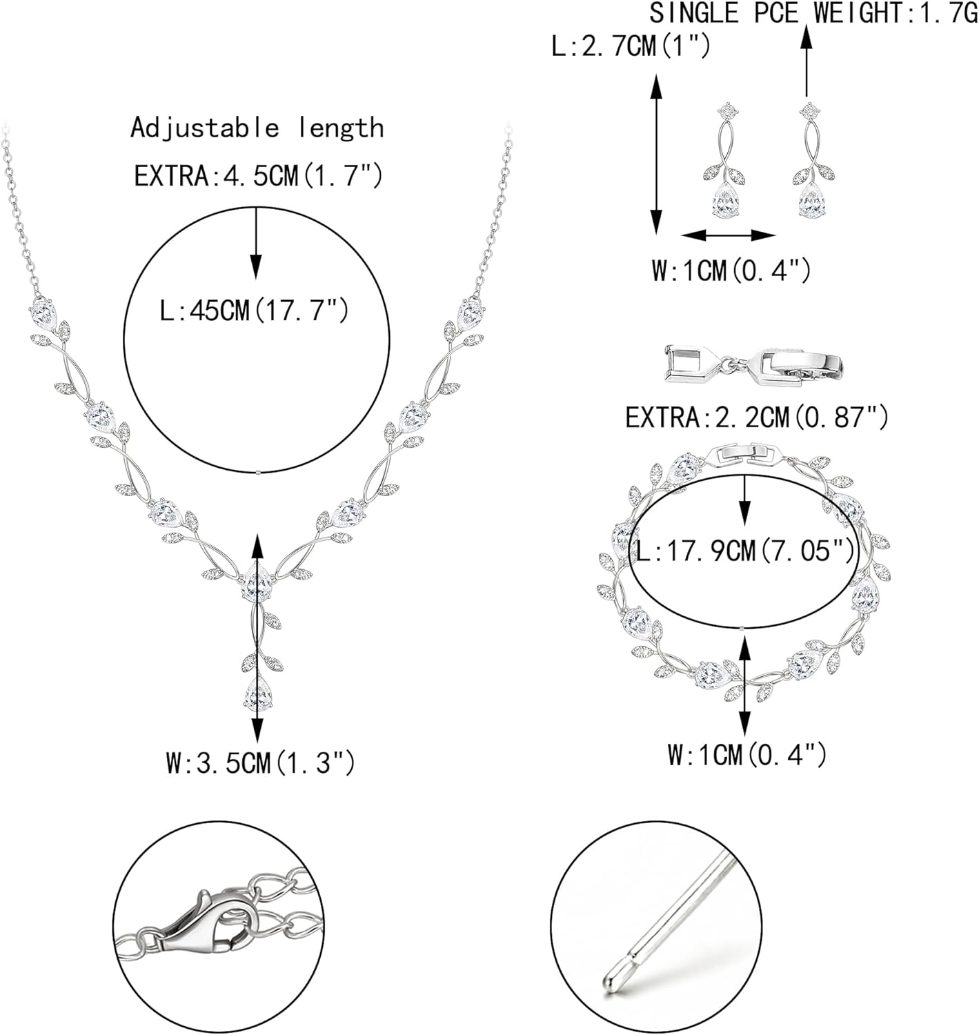 EVER FAITH Bridal Cubic Zirconia Jewelry Sets for Women, White Simulated Pearl Leaf Vine Pendant Wedding Party Necklace Earrings Set for Bridesmaid Bride