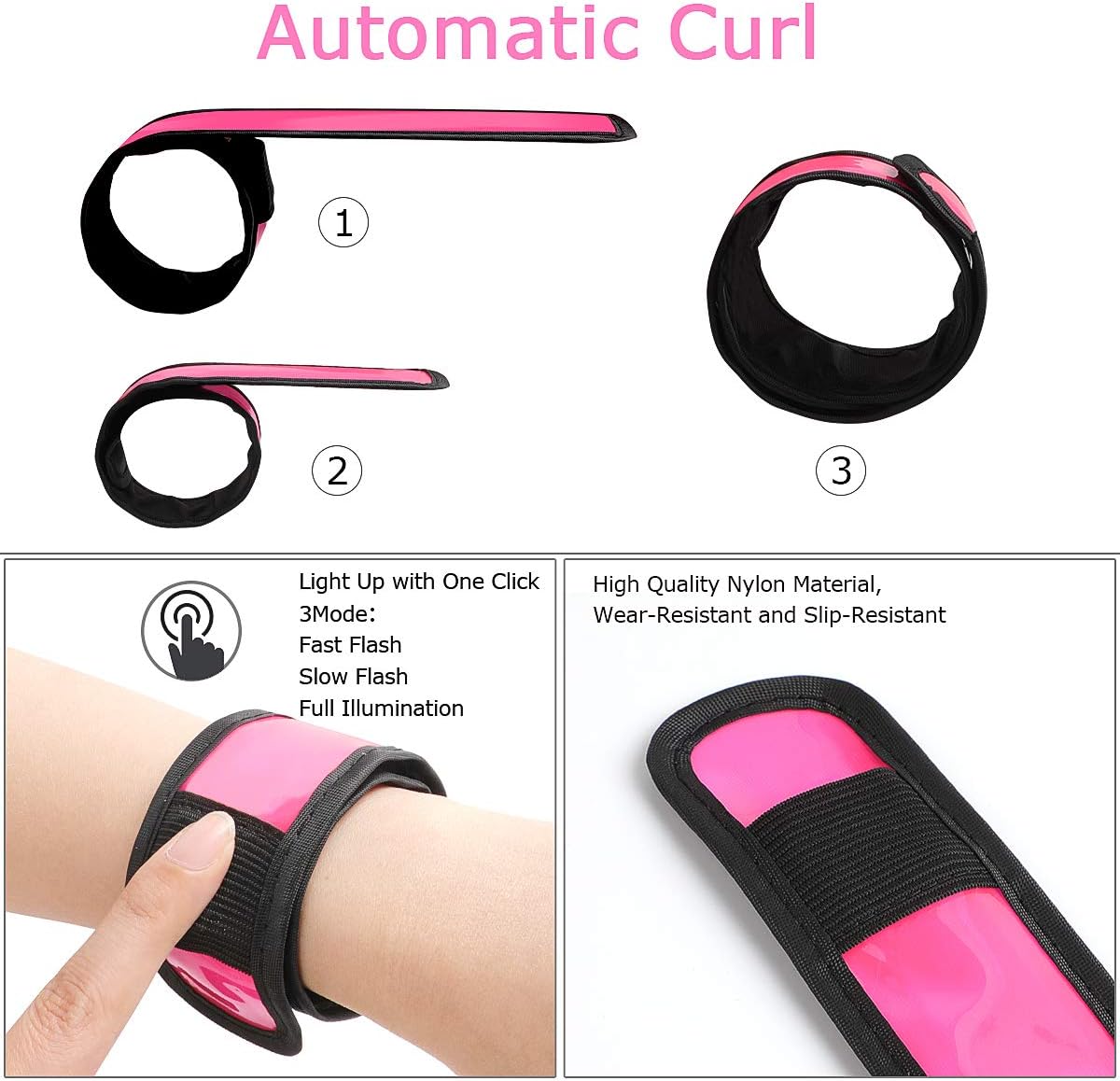 esonstyle Pack of 6 LED Light Up Band Slap Bracelets Night Safety Wrist Band for Cycling Walking Running Concert Camping Outdoor Sports