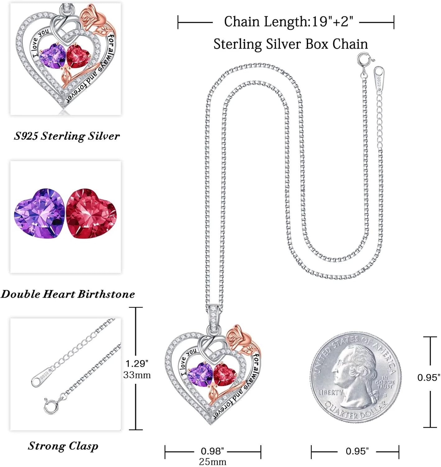 Iefil Christmas Gifts for Wife Women - 925 Sterling Silver Double Birthstone Necklace, Anniversary Birthday Gifts for Women, Jewelry Gift for Wife Girlfriend Mom Her