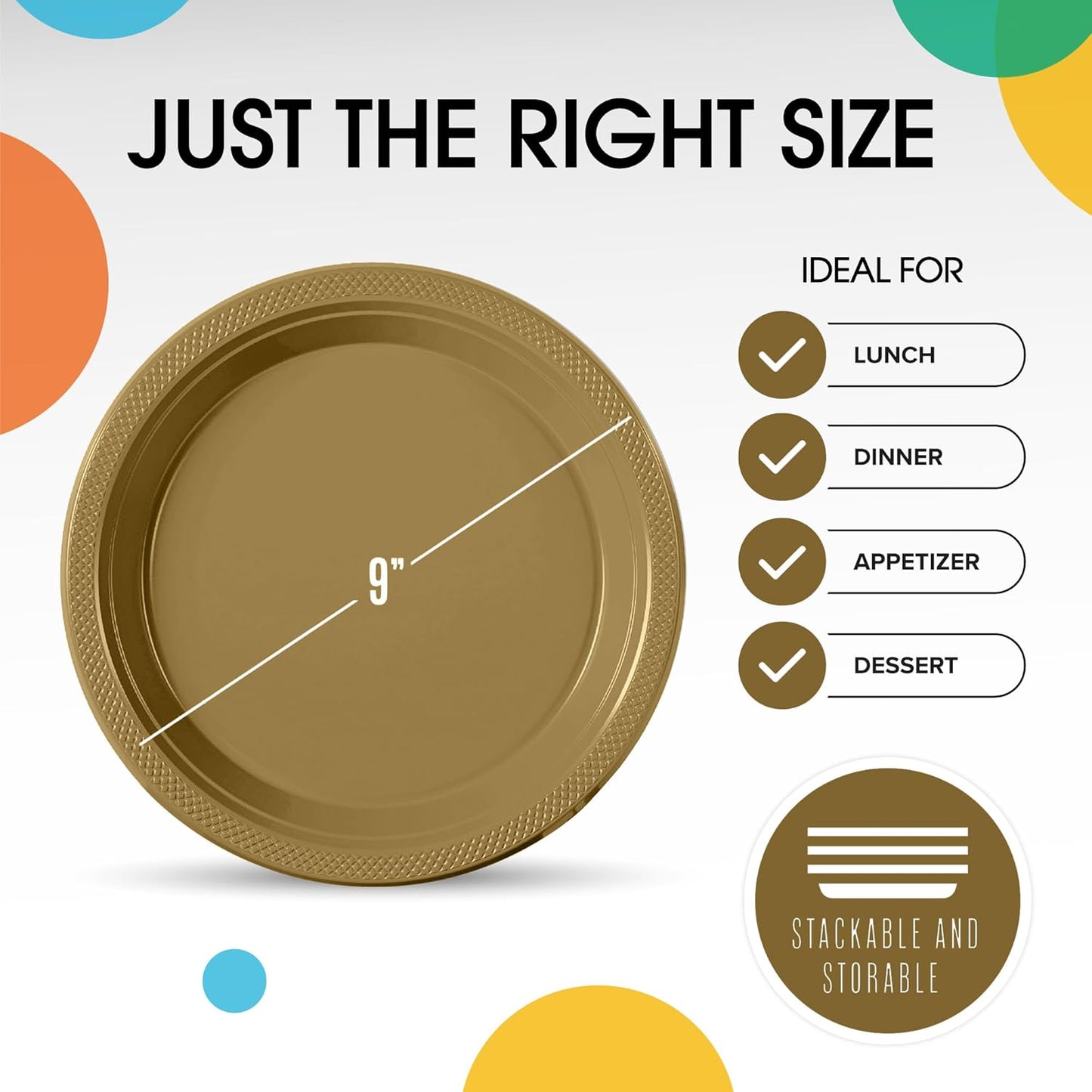 Exquisite Party Solids Gold Plastic Plates For Party 9" Gold Disposable Plates Heavy Duty 100 Pcs Plastic Dinnerware Sets Heavy Duty 350 GSM Disposable Dinnerware Set