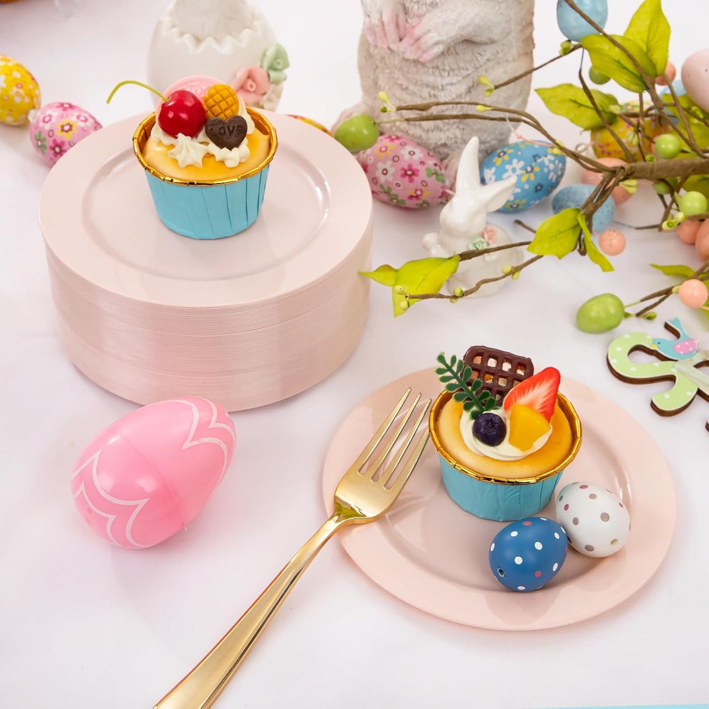 bUCLA 100Pieces Pink Plastic Dessert Plates - 6.25 inch Pink Disposable Dessert/Appetizer/Small Cake Plates for Wedding, Party & Mother's Day