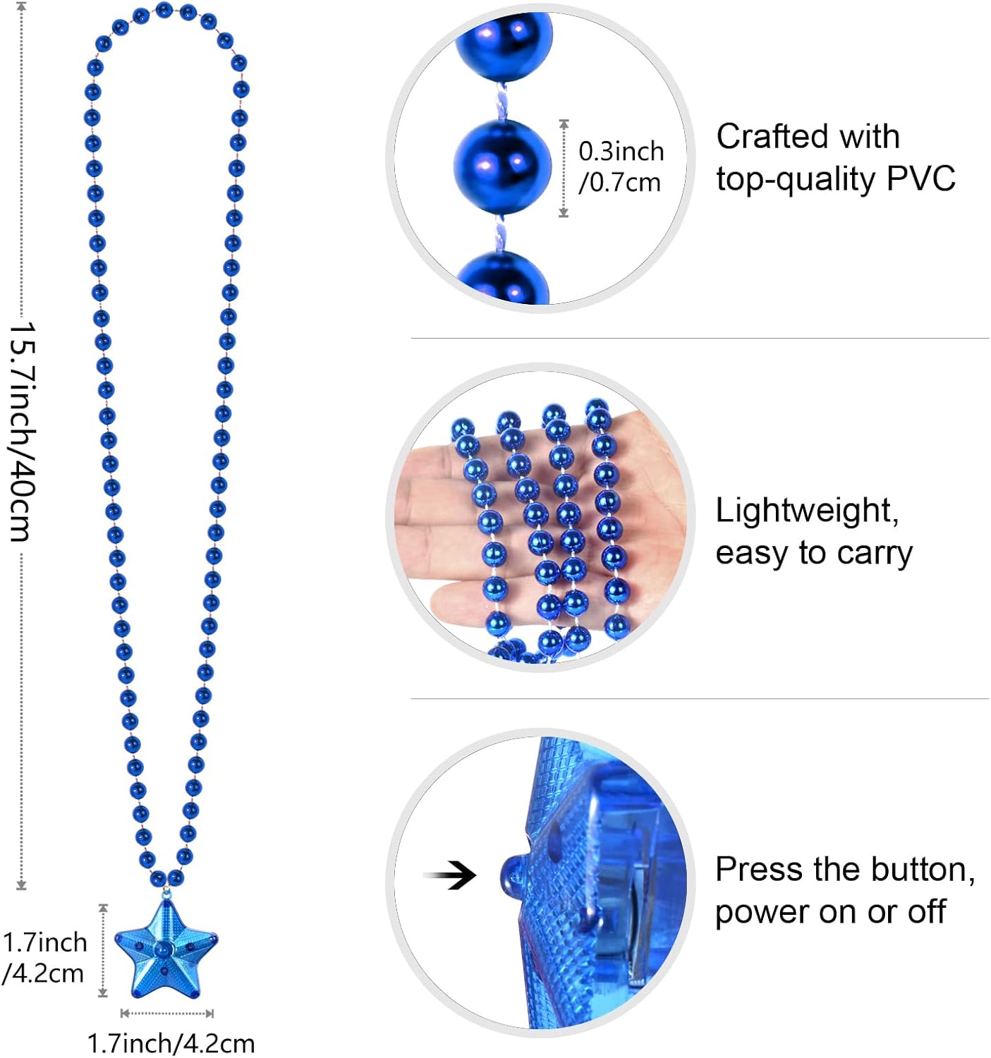 6 Pack Glow Blue Necklace Beaded Necklaces with Light Up Star for Christmas July 4th Decorations Mardi Gras Party Favors