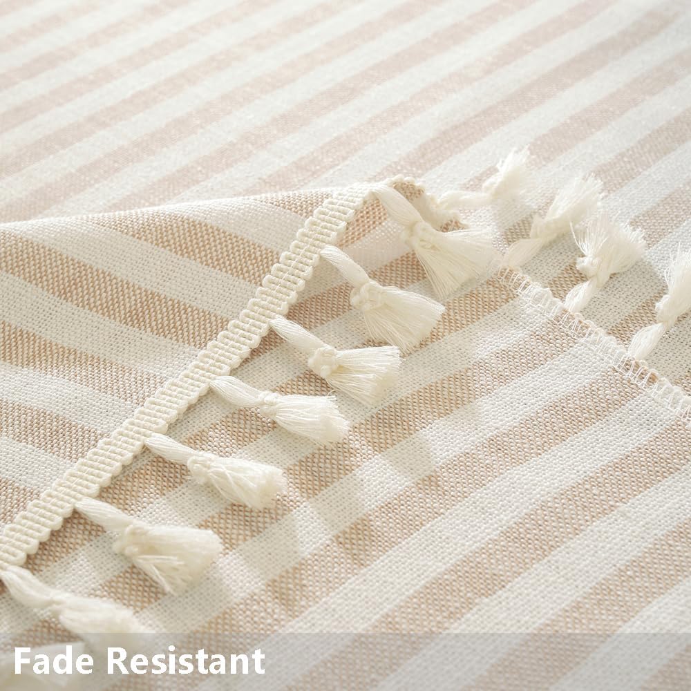 TruDelve Small Round Table Cloth 60 Inch Beige Striped Cloth Tablecloth Boho Fall Round Tablecloths for Outdoor Table Cover (Beige,60",Round)