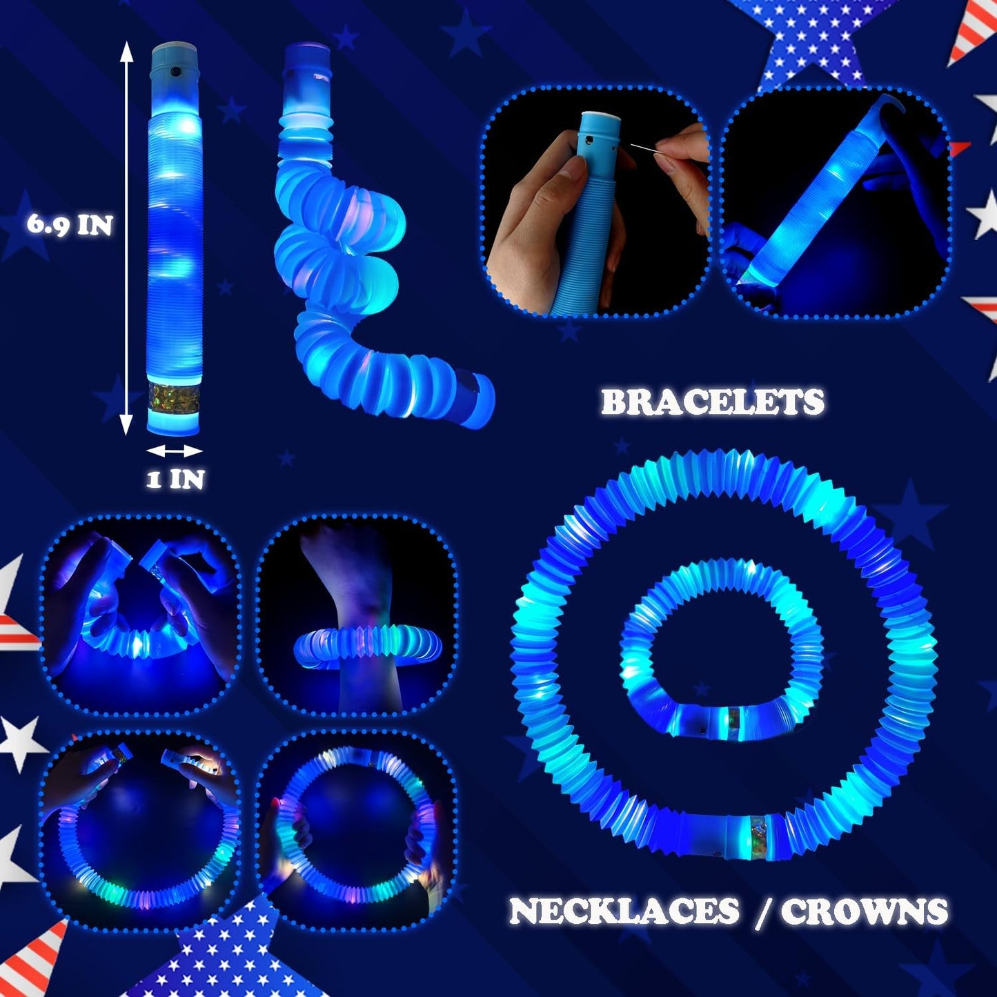 24 PCS Blue Glow Sticks Party Favors for Kids, Christmas Light Up Pop Tubes Party Favors for Toddlers, Party Goodie Bag Stocking Stuffer Fillers, Birthday Party Treats Prizes Toy Gifts for Boys Girl