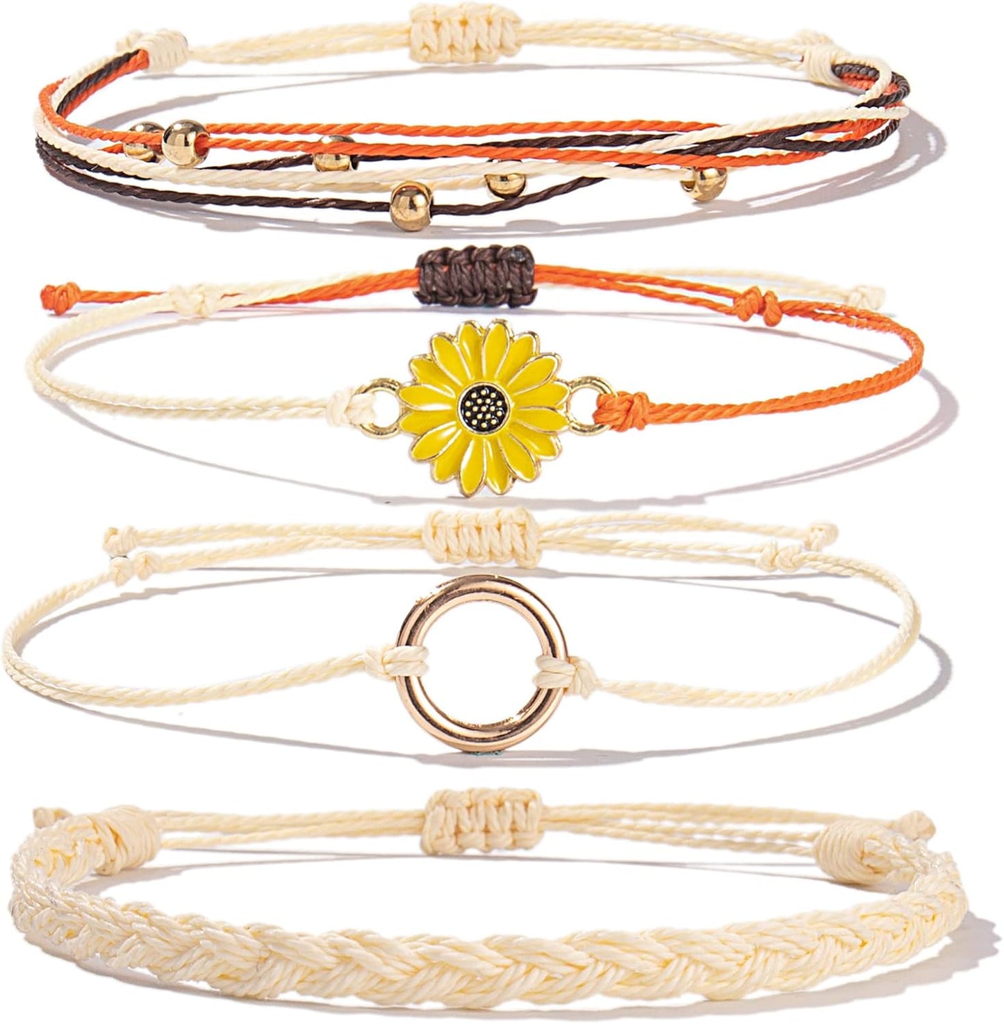 FANCY SHINY Sunflower String Bracelet Boho Braided Rope Wrap Bracelets Cute Summer Beach Surfer Jewelry for Women Christmas Gifts
