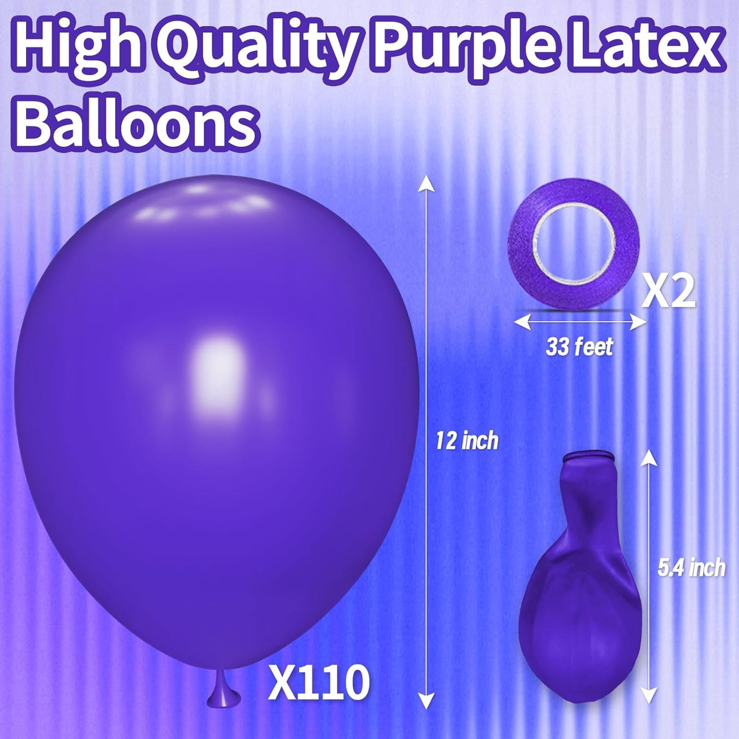 KAWKALSH Purple Latex Party Balloons, 110 Pack 12 inch Round Helium Balloons for Wedding Graduation Halloween Birthday Party Backdrop Decorations