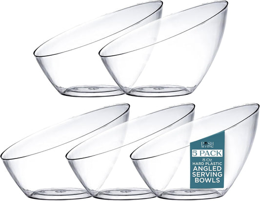 Posh Setting Clear Serving Bowls Small Hard Plastic Candy Bowl for Weddings, Buffet, Offices, Disposable Small Angled Bowls for Party's, Salads, Snacks and Fruit Bowl 5 Pack