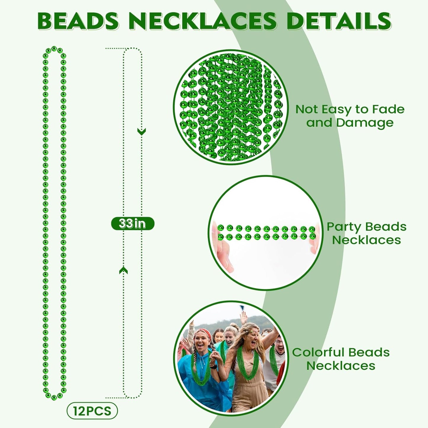 SHAOQINLIN 100 PCS St. Patricks Day Beads Necklace, 33" Green Mardi Gras Beads Christmas Necklaces Irish Saint Patricks Necklaces for St. Patricks Day Mardi Gras Parade Throws Birthday Party Favors