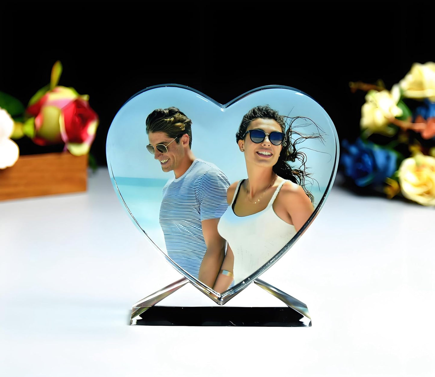 Crystal Custom Color Picture - Personalized Heart Shape Crystal Photo Frames, Birthday, Anniversaries, Wedding Gifts, Gifts for Girlfriend, Mother, Couples, Husband, Wife, Women, Her, Parents