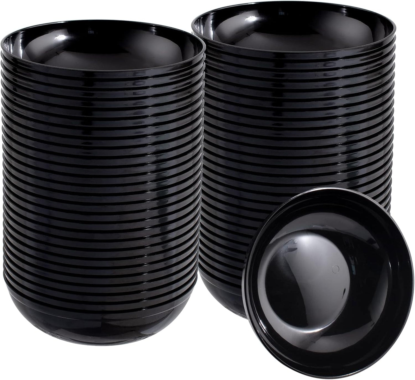 bUCLA 50Pack Black Plastic Bowls - 10oz Disposable Black Plastic Salsa/Serving Bowls - Ideal for Party & New Year
