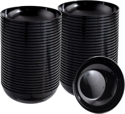 bUCLA 50Pack Black Plastic Bowls - 10oz Disposable Black Plastic Salsa/Serving Bowls - Ideal for Party & New Year