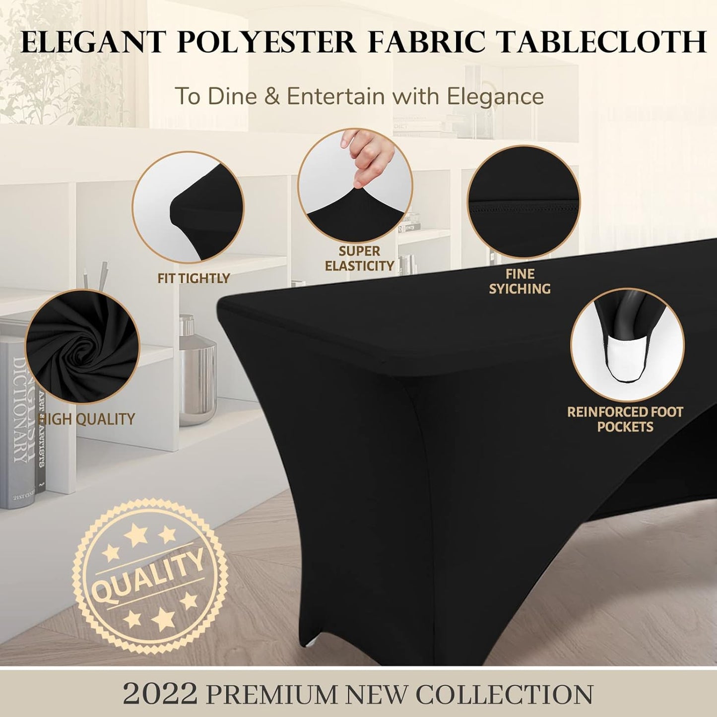 Spandex Table Cover 8 ft. Fitted Polyester Tablecloth Stretch Table Cover Table Topper Open Back - Black