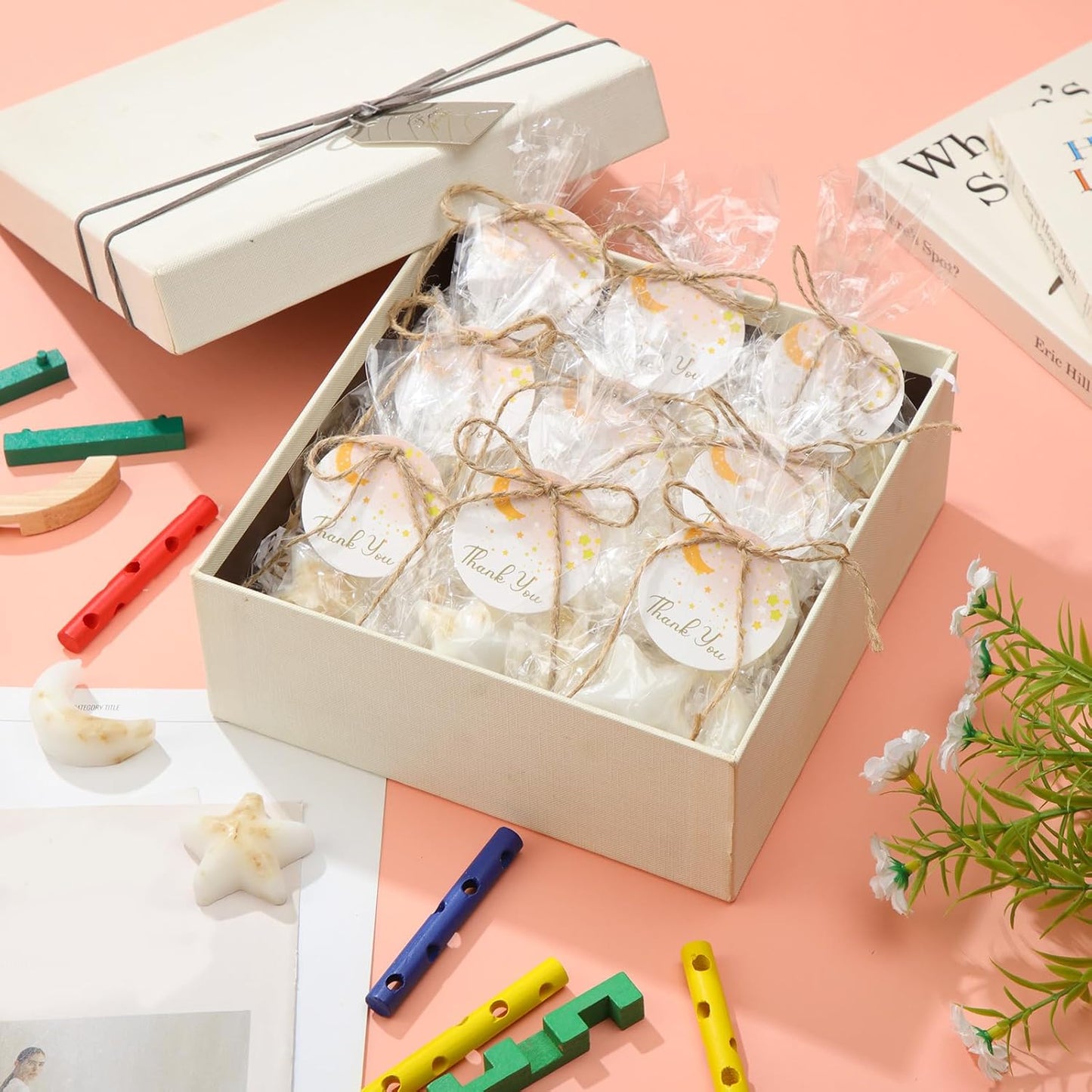 Demissle 20 Pcs Baby Shower Favors Soaps Moon and Star Shaped Bath Soaps with White Thank You Cards Showing Love Gifts for Guest Return Prizes Gender Reveal Birthday Party Decor