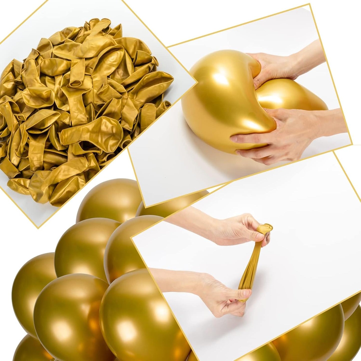 100pcs Metallic Gold Balloons, 12 inch Chrome Gold Latex Party Balloons Helium Quality for Birthday Party, Wedding, New Year Eve Party Decoration (with 66ft Ribbon)