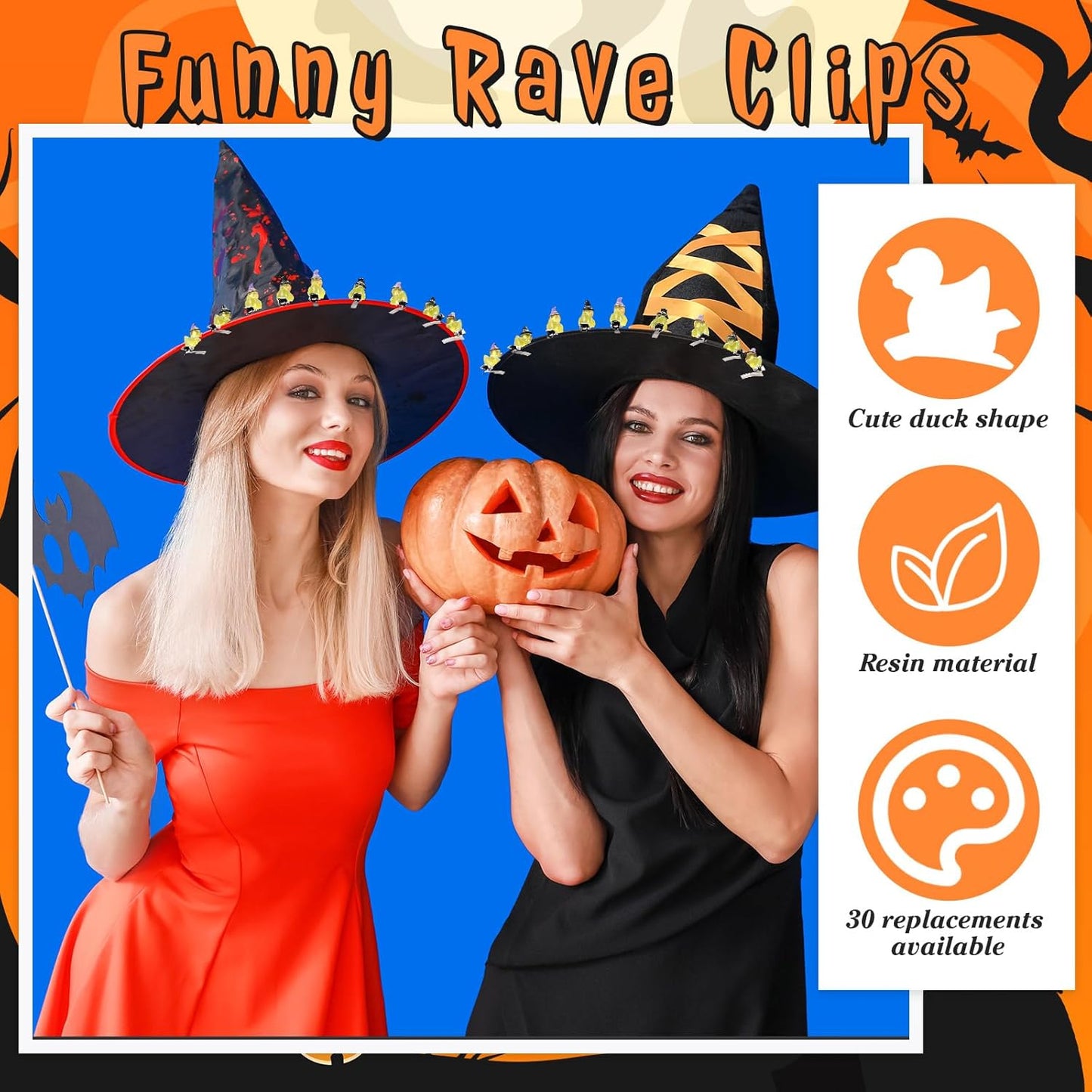 30 Pcs Mini Glow Hair Clips Girls Rave Hair Clips for Women Christmas Music Festival Holiday Party Supplies (Witch Hat Duck)