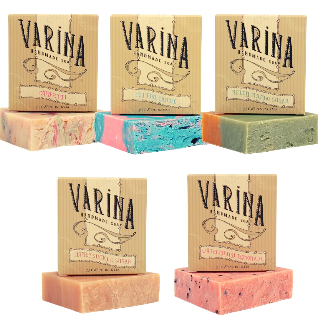 Natural Carnival Variety Bar Soap - Gentle Cleansing for Sensitive Skin, Sweet and Vanilla - 5 Pack