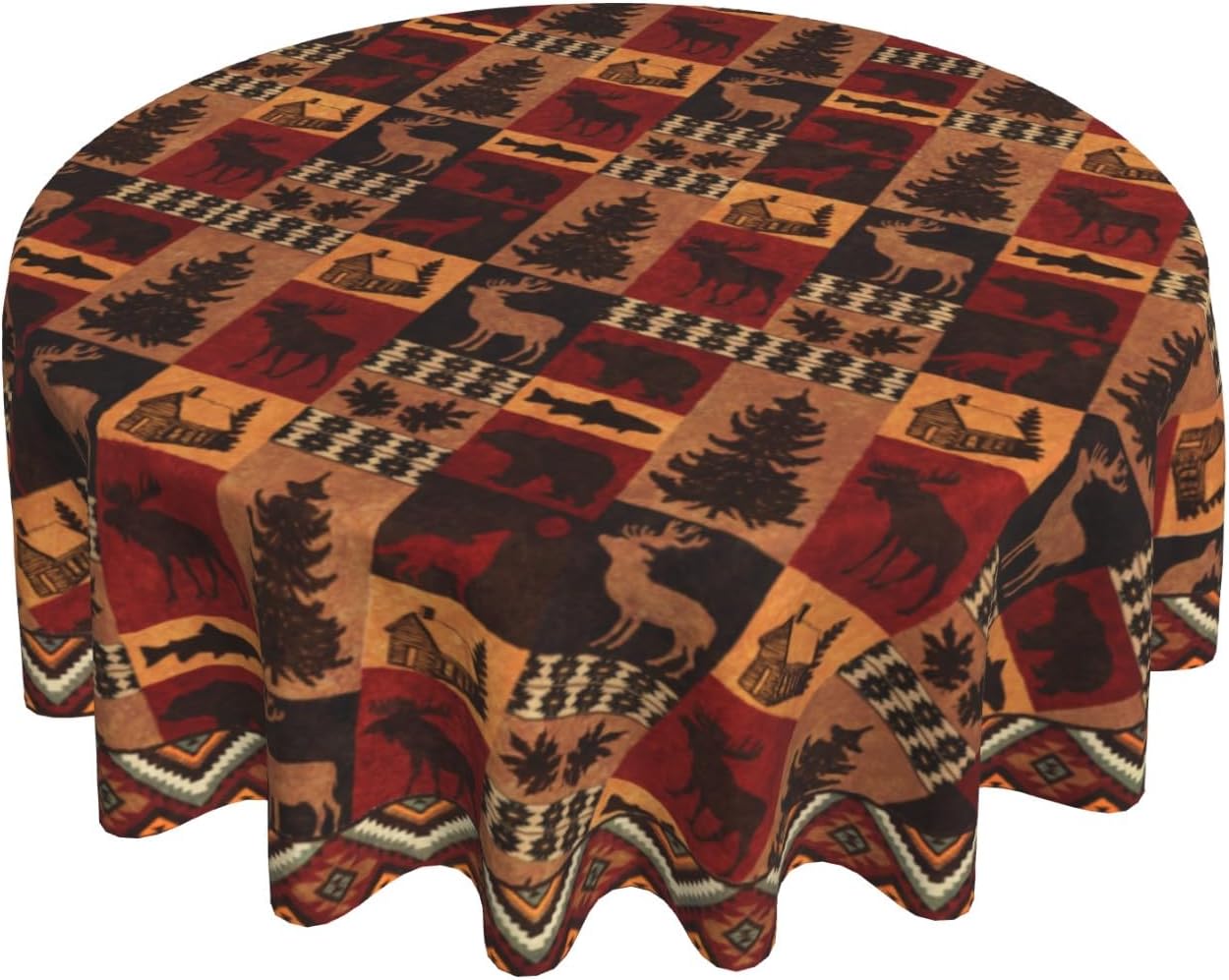 Giwawa Bear Deer Tablecloth Round 60" Rustic Vintage Wildlife Elk Moose Cabin Lodge Forest Animal Tree Farmhouse Country Style Circular Table Cloth Cover for Dining Kitchen Party Picnic Decor