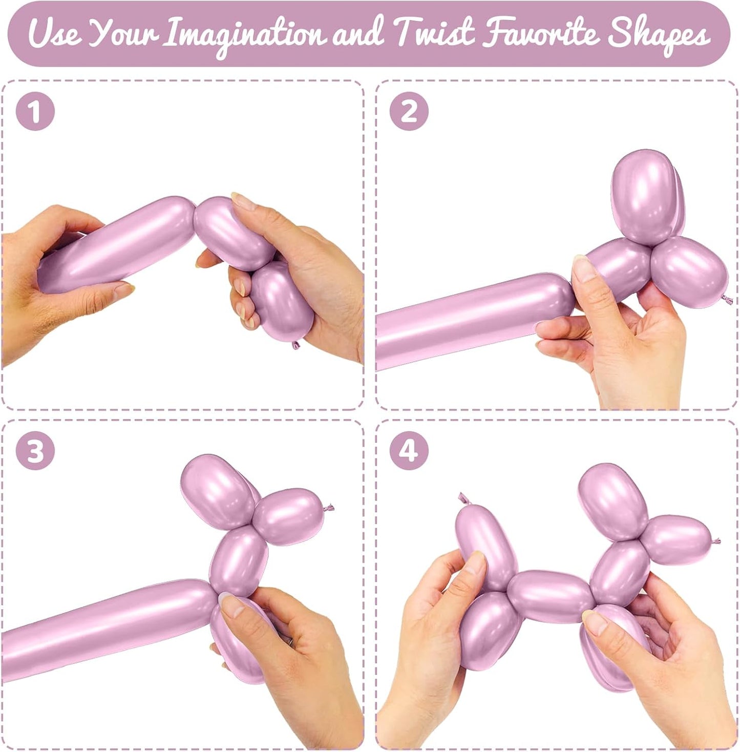 100Pcs Metallic 260 Balloons, Pink Chrome Long Balloon for Animals, 260 Art Ballon for Twisting, Skinny Modeling Supplies for Birthday Party Wedding Festival Decorations. Metallic Pink