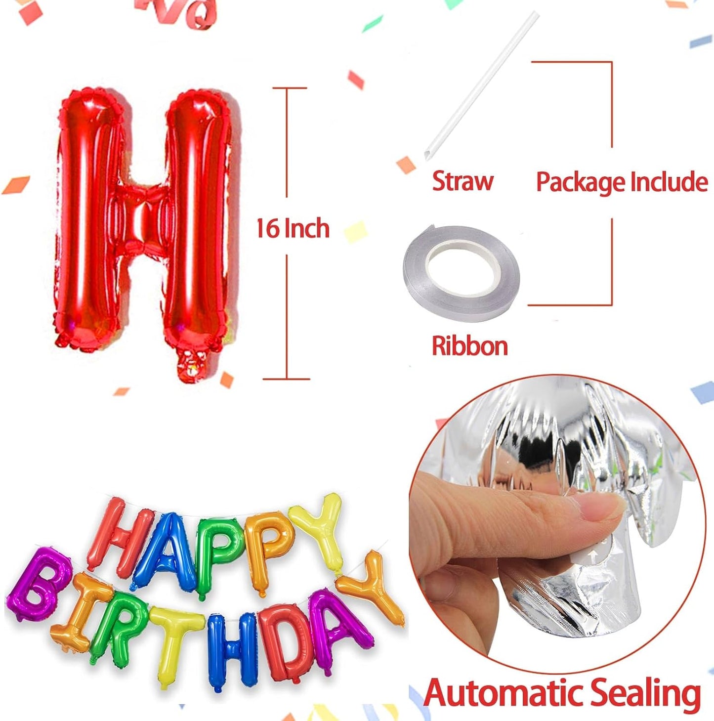KALOR Rainbow Happy Birthday Balloons Banner,16 Inch Mylar Foil Letters Sign,Reusable Balloons for 30th 40th 50th 60th Birthday Party Decorations