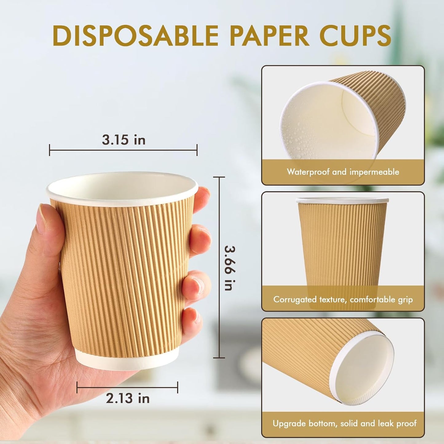 500 Pack 8 oz Coffee Cups, Insulated Ripple Wall Hot Coffee Cups for Home, Office, Hotel, Meetings, Parties