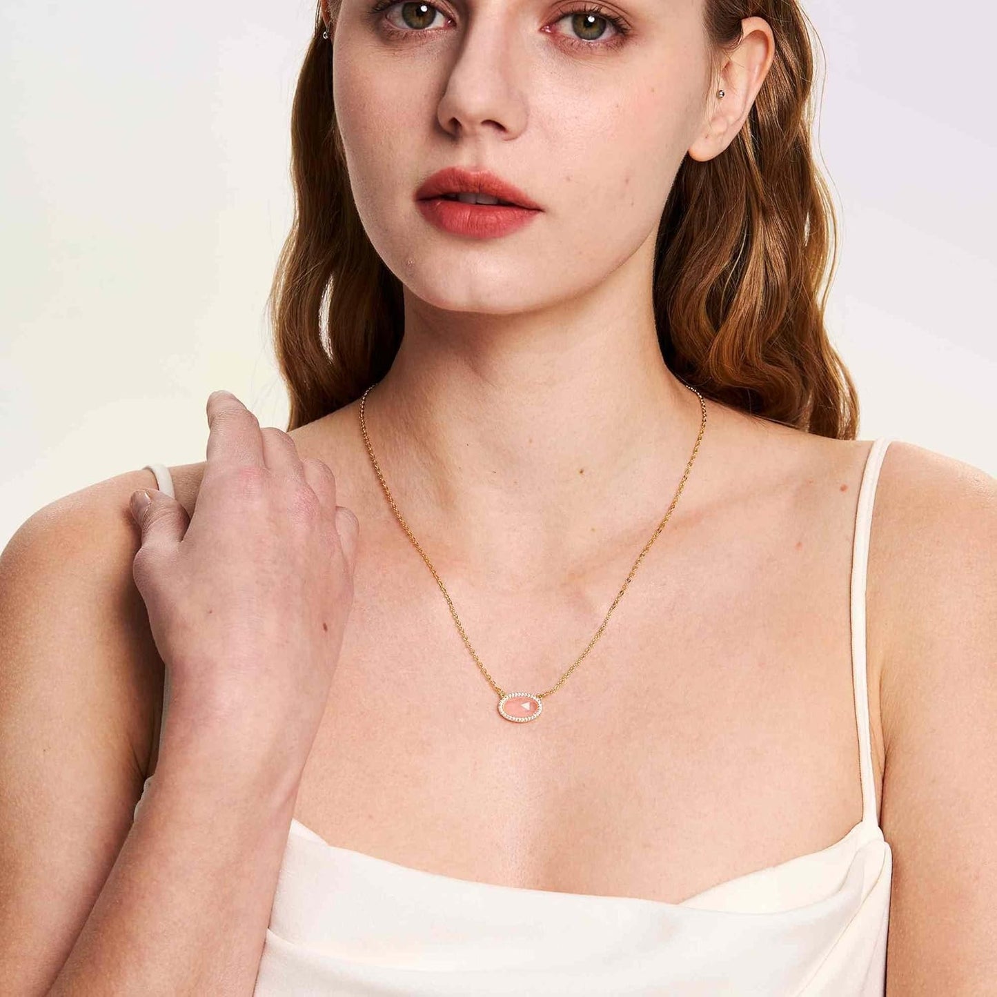 14K Gold Plated Pendant Necklace for Women Oval Cut Gemstone Crystal Pendant Necklaces Birthday Gifts for Women Mom Wife Friends