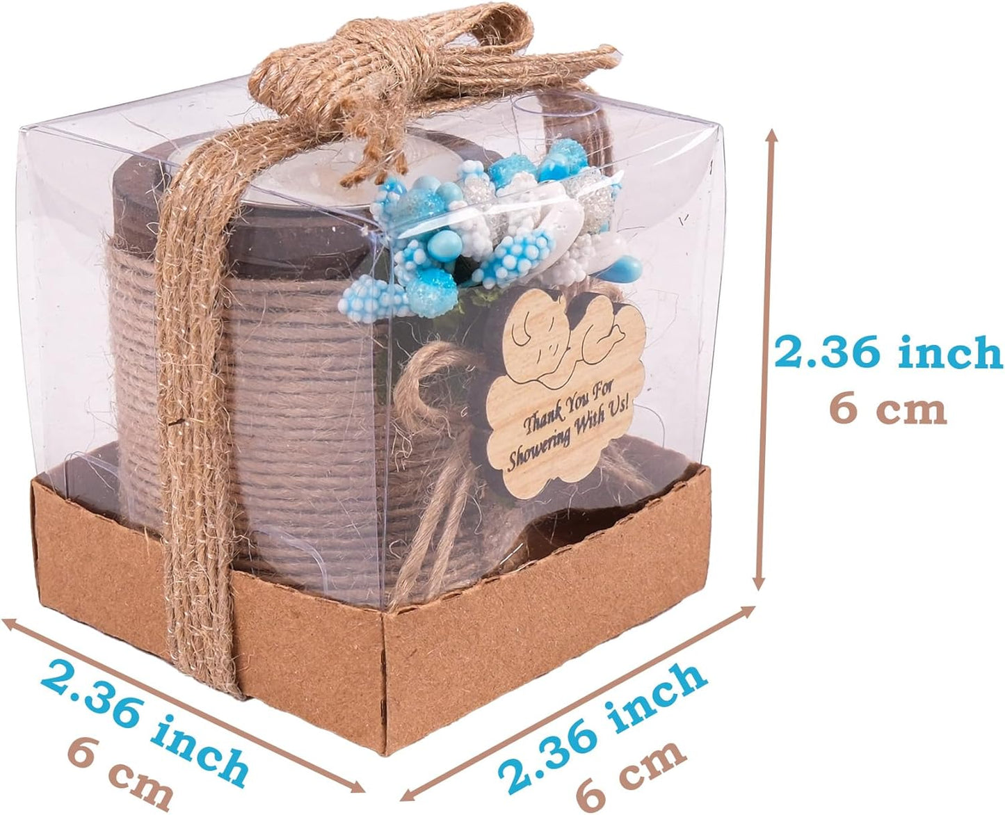 HTF Pack of 10 Baby Shower Decorations Wood Tealight Candle Holder, Babyshower Gifts, Gender Reveal Favors, Baby Shower Favors Wood Candle Holders (BS-Blue, Dark Brown)