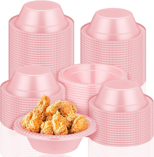 Lallisa 100 Pcs 12oz Pink Disposable Plastic Bowls Dessert Cups Ice Cream Snack Salad Soup Food Serving Bowls for Party Favor Picnic