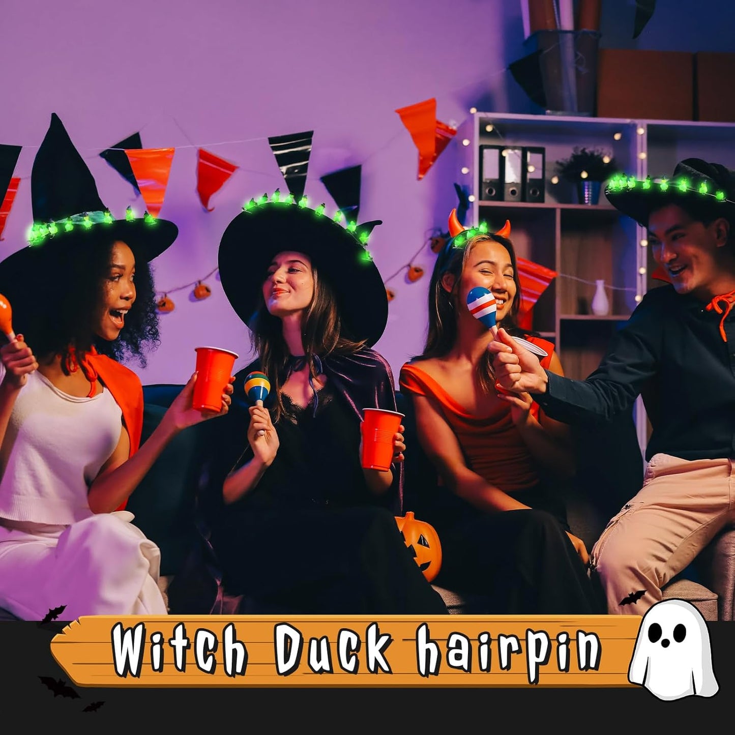 30 Pcs Mini Glow Hair Clips Girls Rave Hair Clips for Women Christmas Music Festival Holiday Party Supplies (Witch Hat Duck)