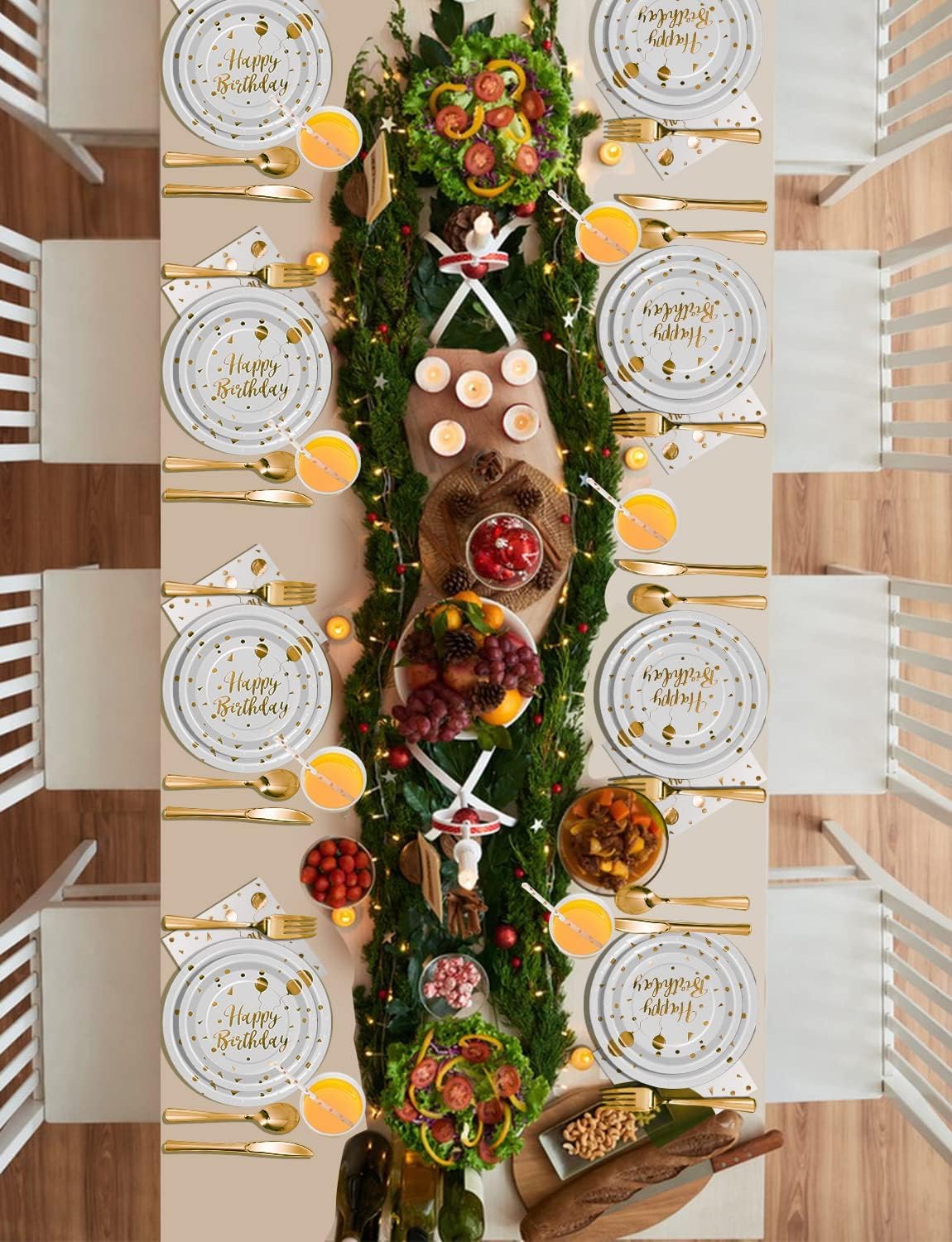 Birthday Party Tableware, 161 Pieces White Gold Party Supplies, Party Dinnerware Sets Include Paper Plates Napkins Cups Silverware, for Shower Engagement Parties Decoration -20 Serves