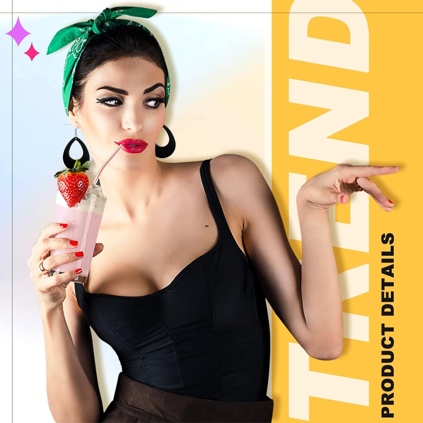 Yinkin 6 Pairs 80s 90s Neon Earrings Lightning Earrings for Women Halloween Costume Party Dancing Glow Party Accessory