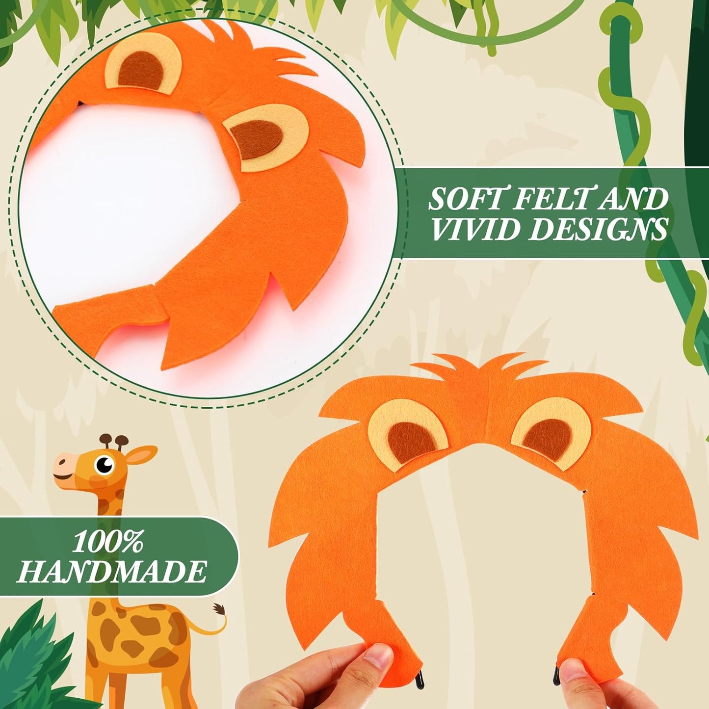 Kigeli 30 Pcs Jungle Animal Safari Ears Headbands for Hair Hoops Photo Booth Props One Birthday Halloween Favors