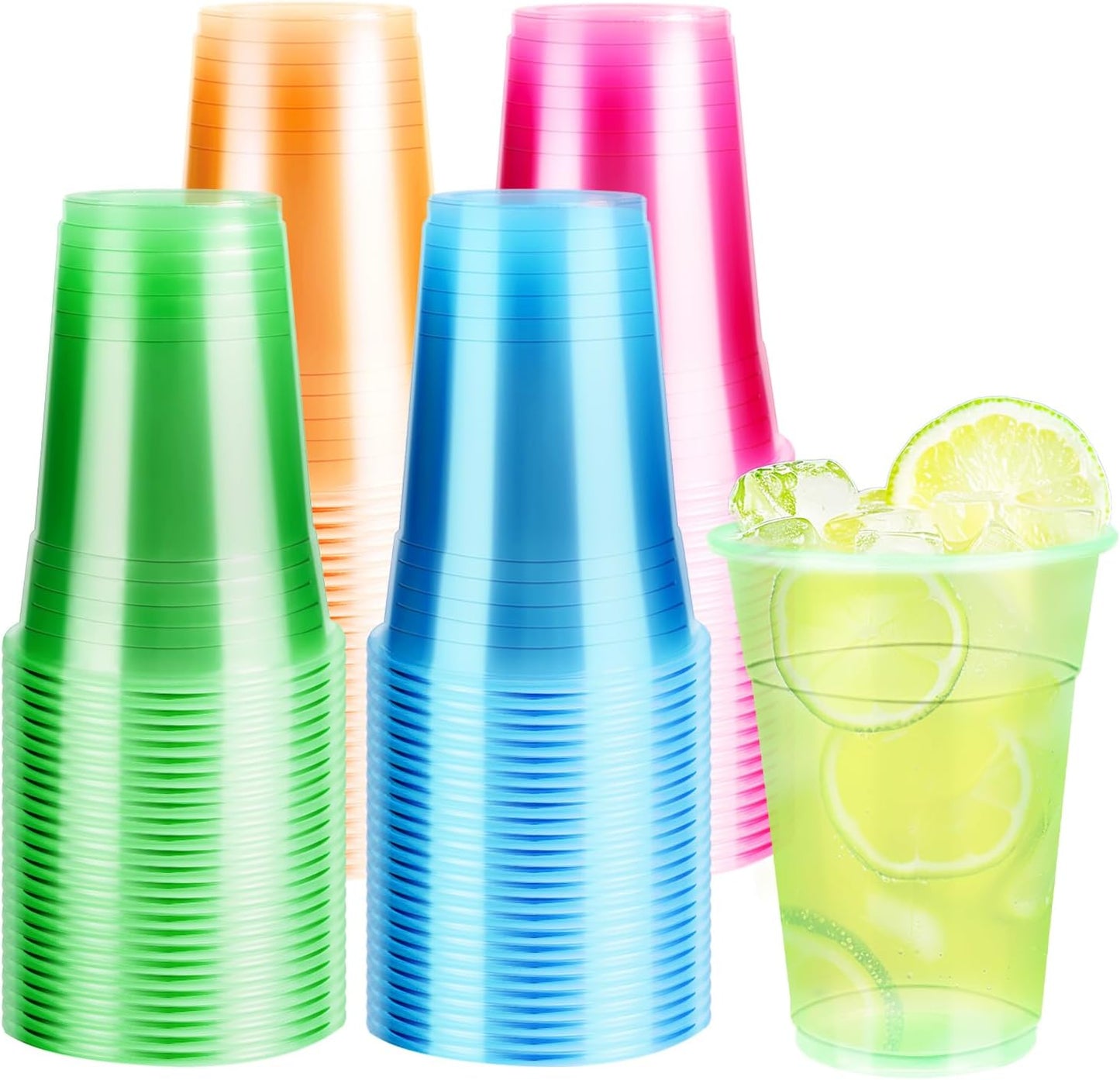 WYTAOHZL 100 Pack 16 Oz Neon Plastic Cups Glowing Plastic Neon Cups for Party Disposable Cup for Wedding Birthday and Party