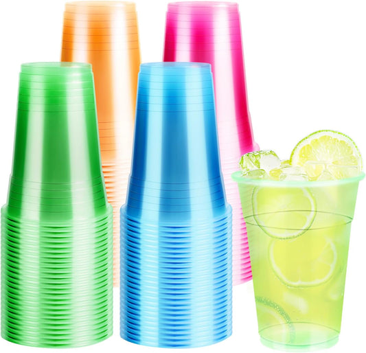 WYTAOHZL 100 Pack 16 Oz Neon Plastic Cups Glowing Plastic Neon Cups for Party Disposable Cup for Wedding Birthday and Party