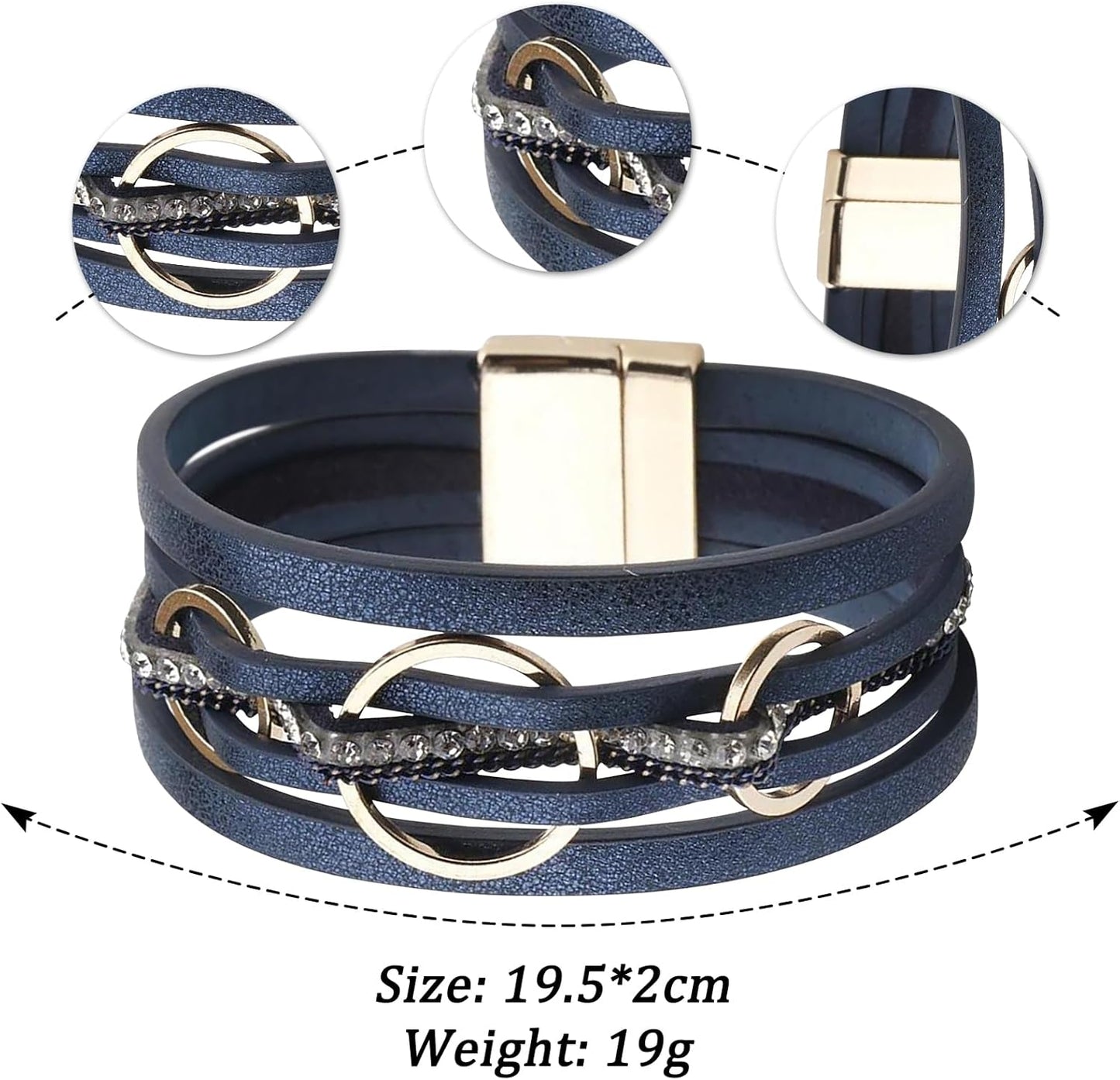 Fesciory Leopard Bracelet for Women, Boho Leather Wrap Multi-Layer Pearl Crystal Bracelet Bangle Jewelry