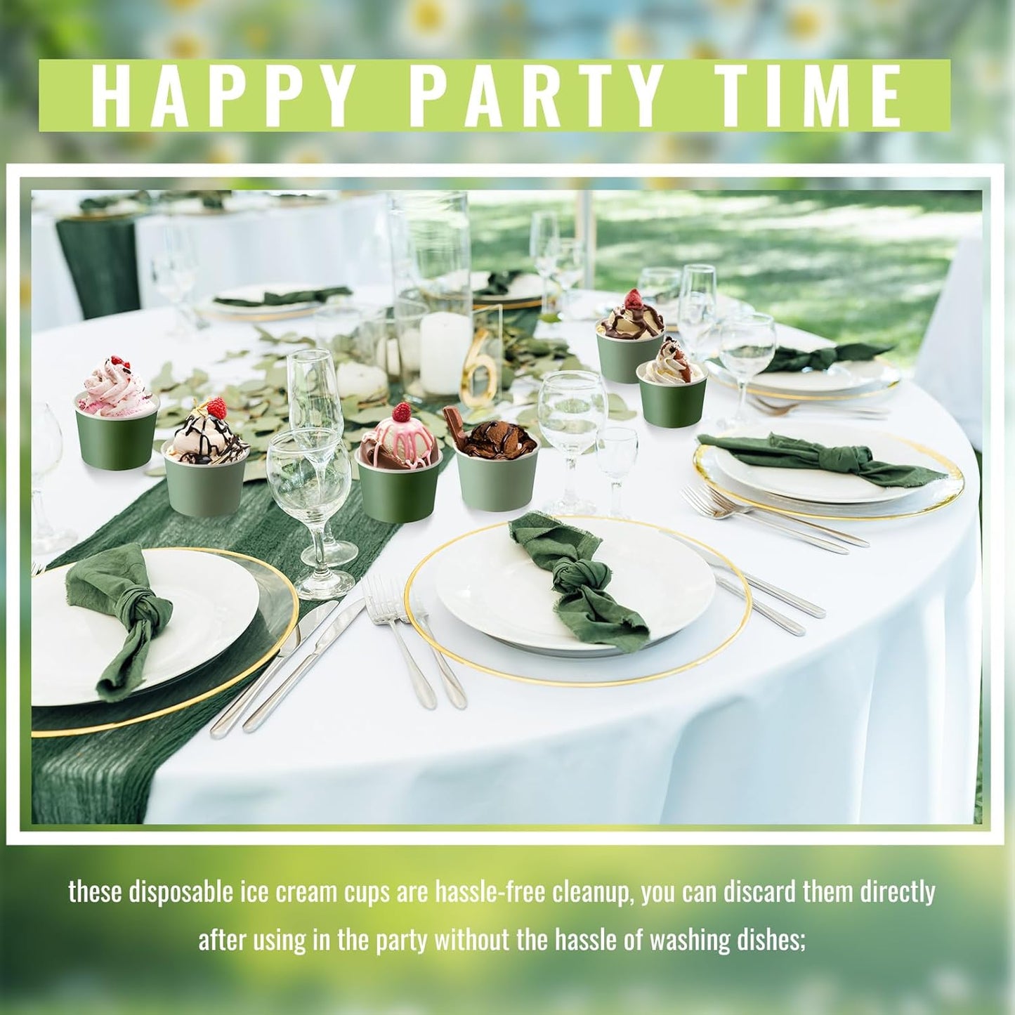 Paper Ice Cream Cups 9oz Colored Disposable Dessert Bowls for Hot or Cold Food Party Cups for Birthday Baby Shower Easter Party Supplies(Sage Green,60 Pcs)