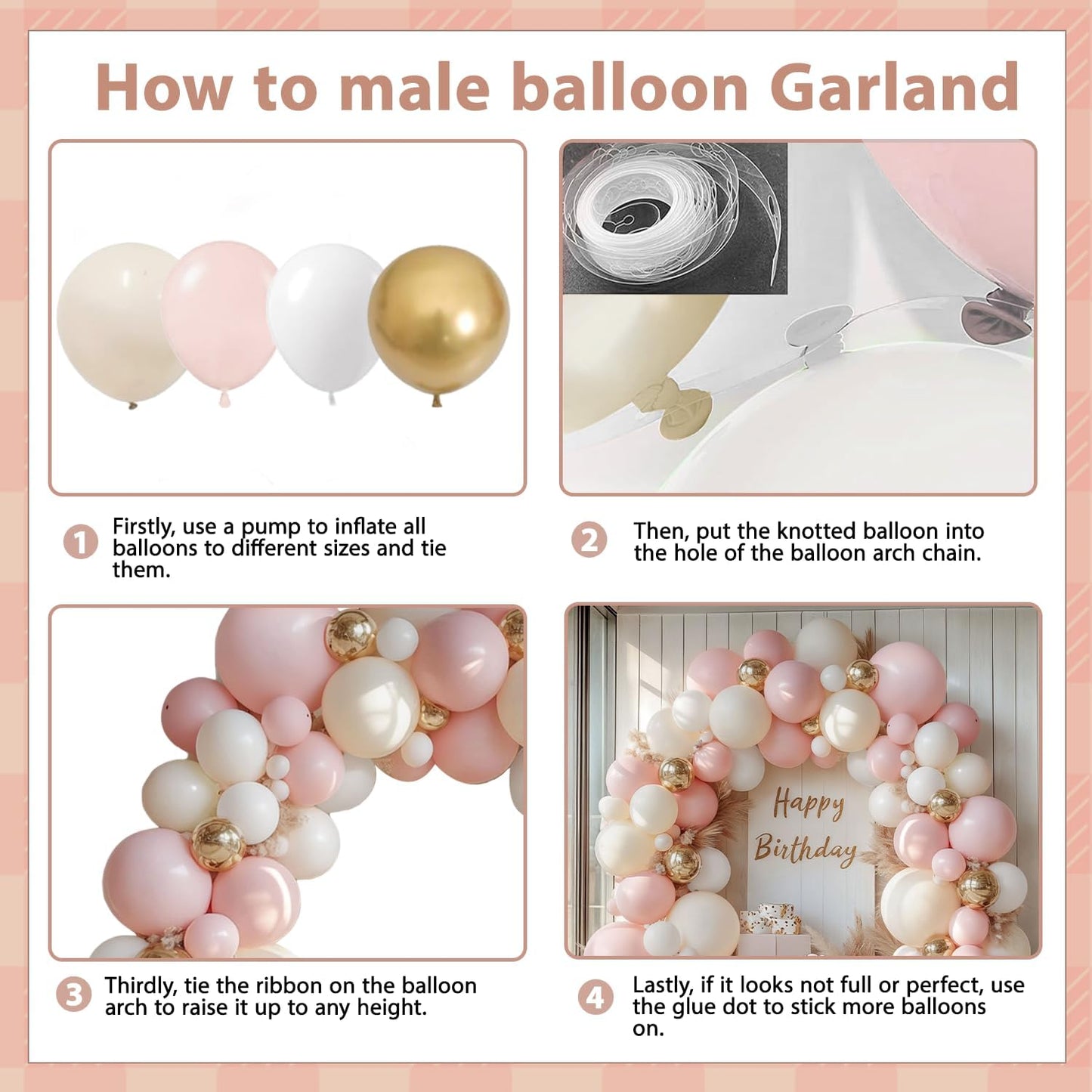 Pink Beige White Balloons Arch Kit, Light Pastel Pink Beige Sand White Chrome Gold Bobo Balloons for Engagement Wedding Bridal Shower Birthday Princess Party Decorations