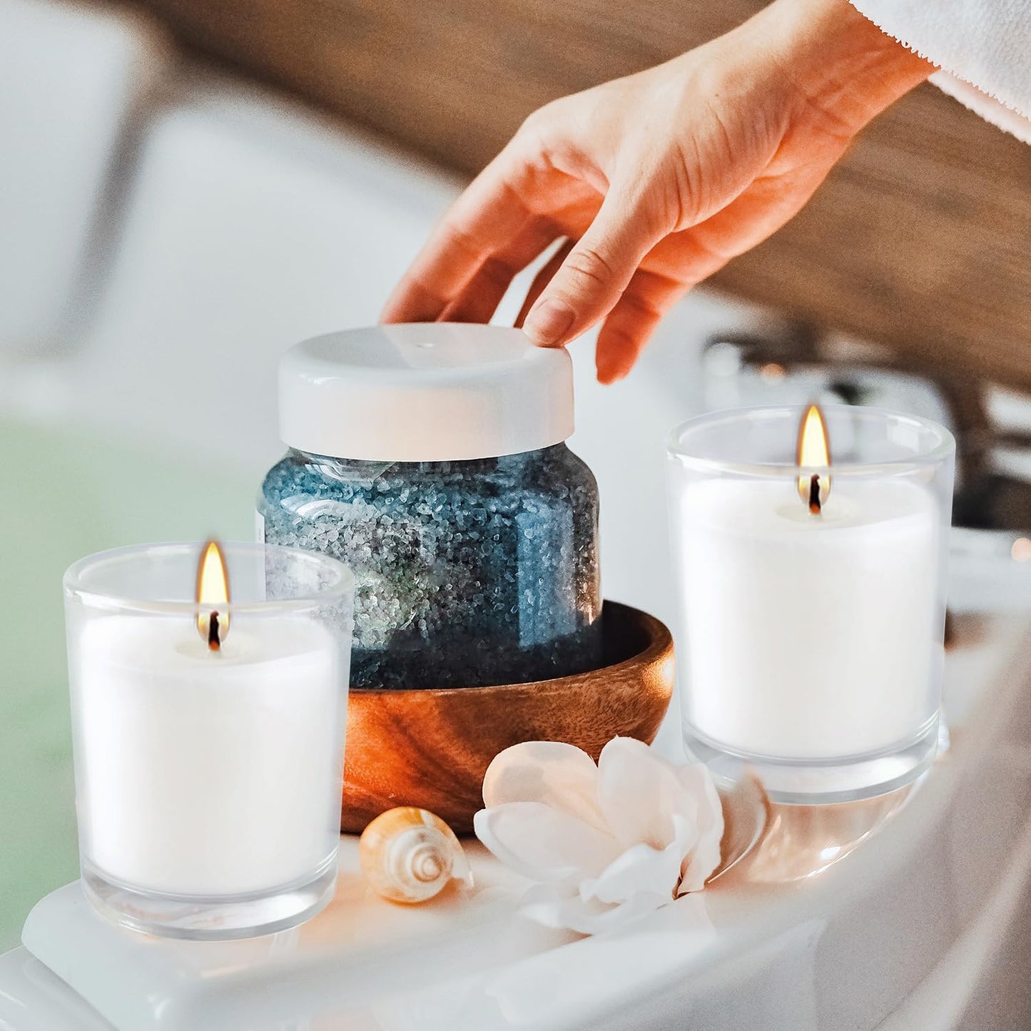 48 Pack White Unscented Clear Glass Filled Votive Candles. Hand Poured Wax Candle Ideal Gifts for Home Décor Parties Weddings Holidays and Meditation (White)