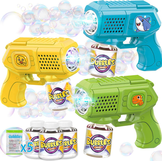 Bubble Guns with Bubble Solution- 3 Pack, Bubbles Gun, Blaster, Blower, Maker, Machine for Boys Girls, Birthday Gifts for Ages 3 4 5 6 7 8 Year Old Kid, Outdoor Toys for Toddlers, Party, Wedding