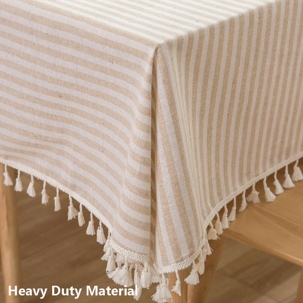 TruDelve 120 Inch Extra Long Tablecloth Beige Striped Tablecloths Washable Cloth Tablecloths for 8 Foot Rectangle Tables (Beige,120"x55",Rectangular)