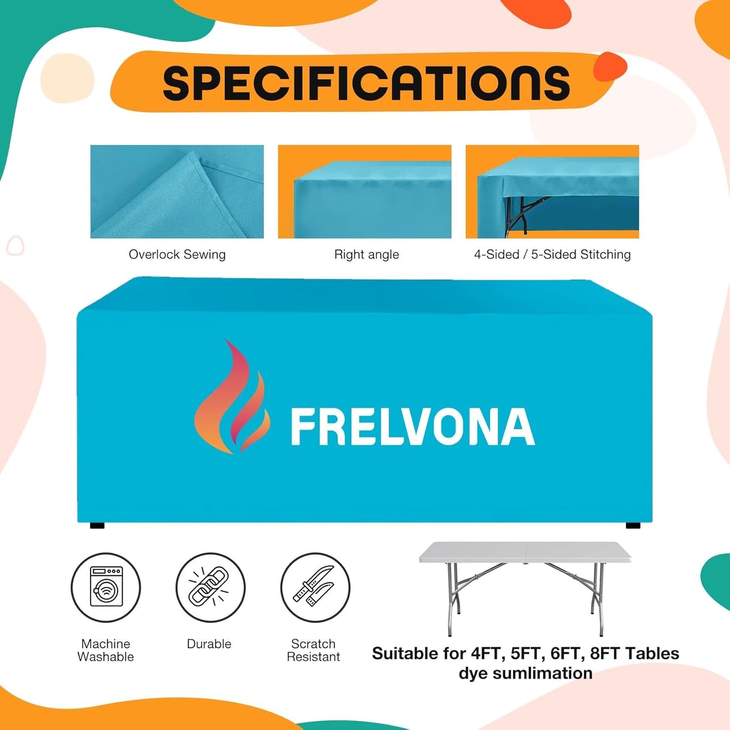 Custom Table Cloth with Business Logo Rectangle 5FT Closed Back Customized Cover Tablecloth with Text Image Photo Sign Personalized TableRunner for Event Tradeshow Vendor