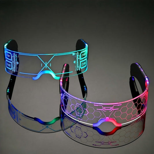 2 Pairs Light Up Glasses For Party LED Glasses For Adults Kids Futuristic Sunglasses Cosplay Costume Glow In Dark Accessories (Concise style)