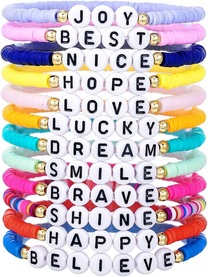 Heishi Surfer Clay Bead Bracelets Set for Women - Preppy Smile Evil Eye Beaded Stretch Bracelets Elastic Layering Friendship Bracelets- Stackable Boho Disc Summer Jewelry Set